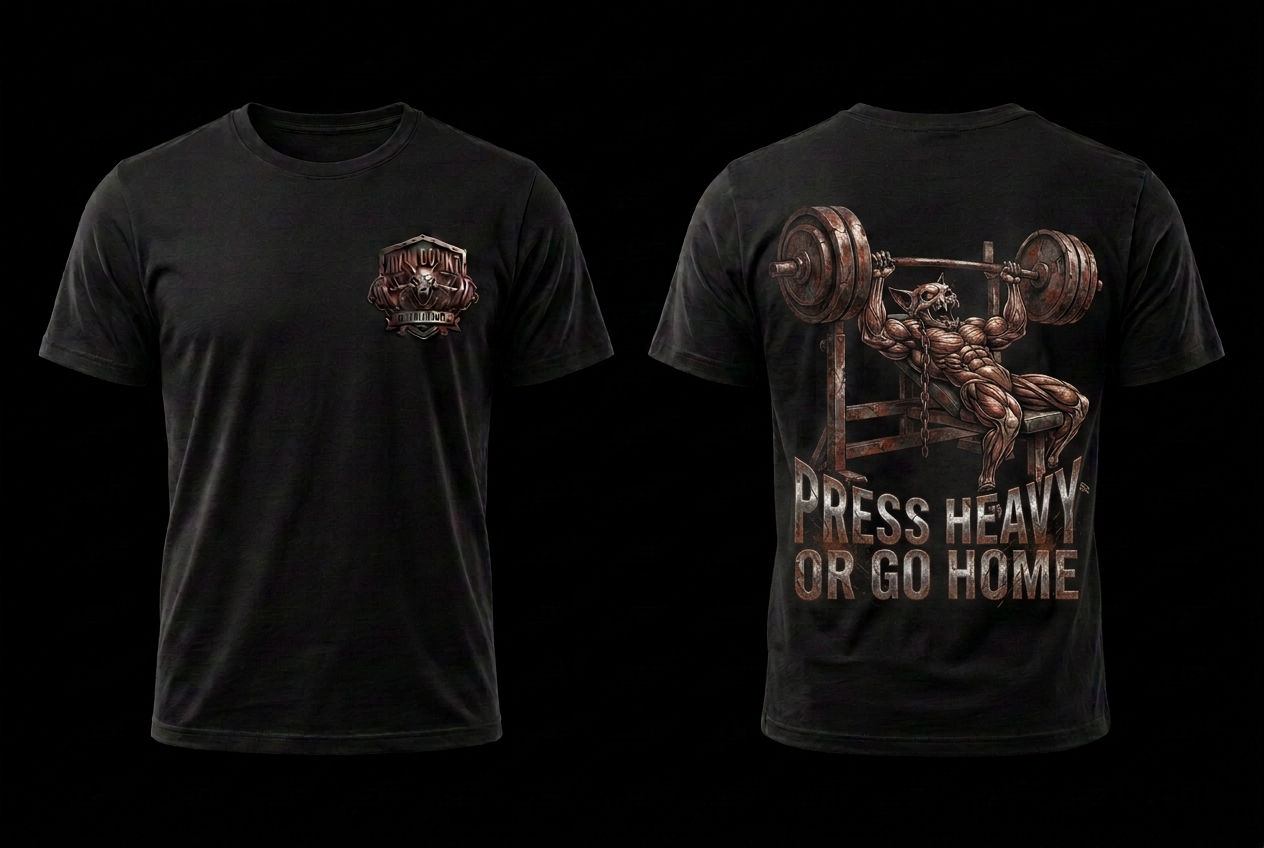 PRESS HEAVY OR GO HOME — Black tee