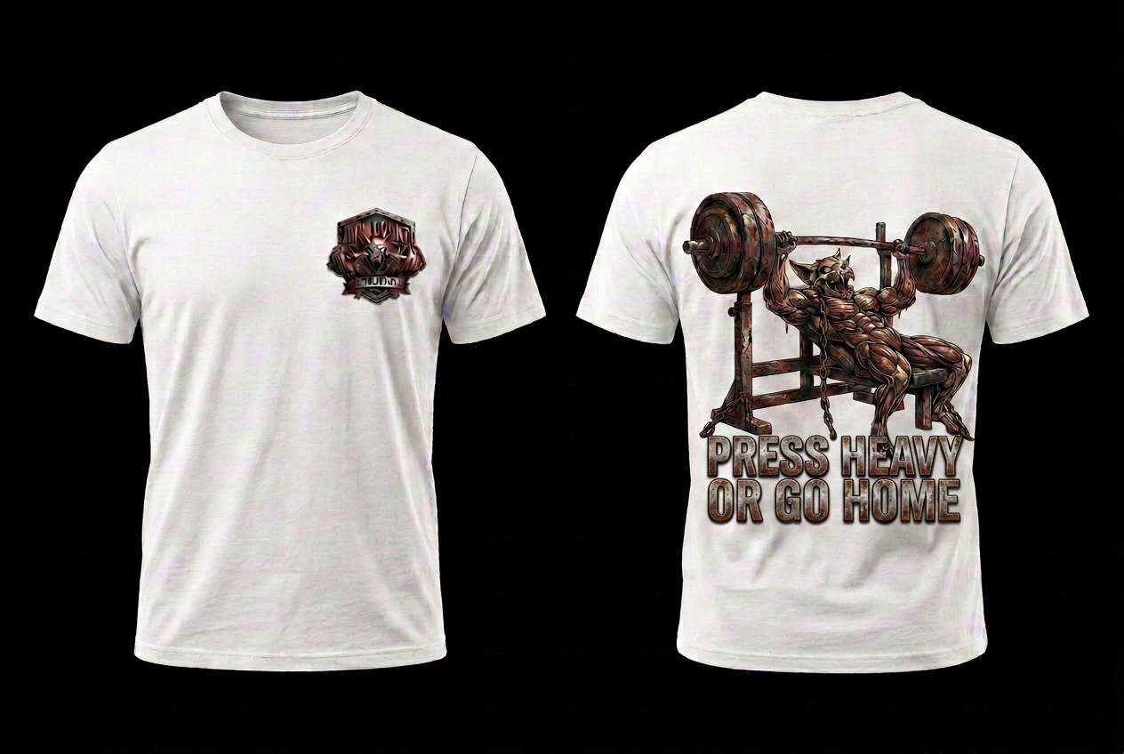 PRESS HEAVY OR GO HOME — White tee
